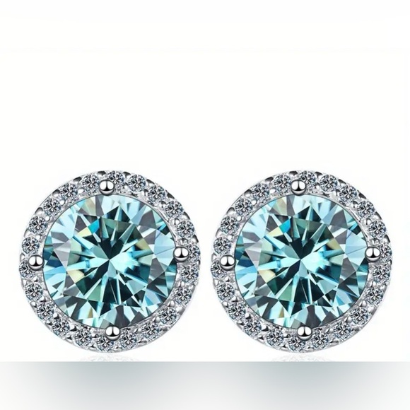 MOISSANITE CYAN BLUE 4 c.t.w Stud Earrings CERTIFIED GRA - Picture 5 of 5